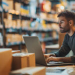 personne travaillant sur un ordinateur pour préparer la logistique de ventes en e-commerce