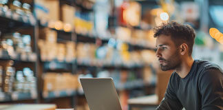 personne travaillant sur un ordinateur pour préparer la logistique de ventes en e-commerce