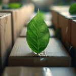 feuille d'arbre sur des cartons de livraison e-commerce, impact environnemental
